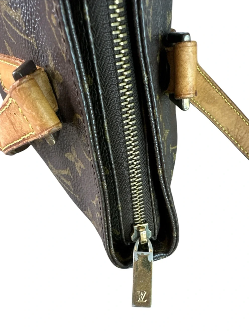 Louis Vuitton Brown Monogram Canvas Shoulder Tote with Tan Straps